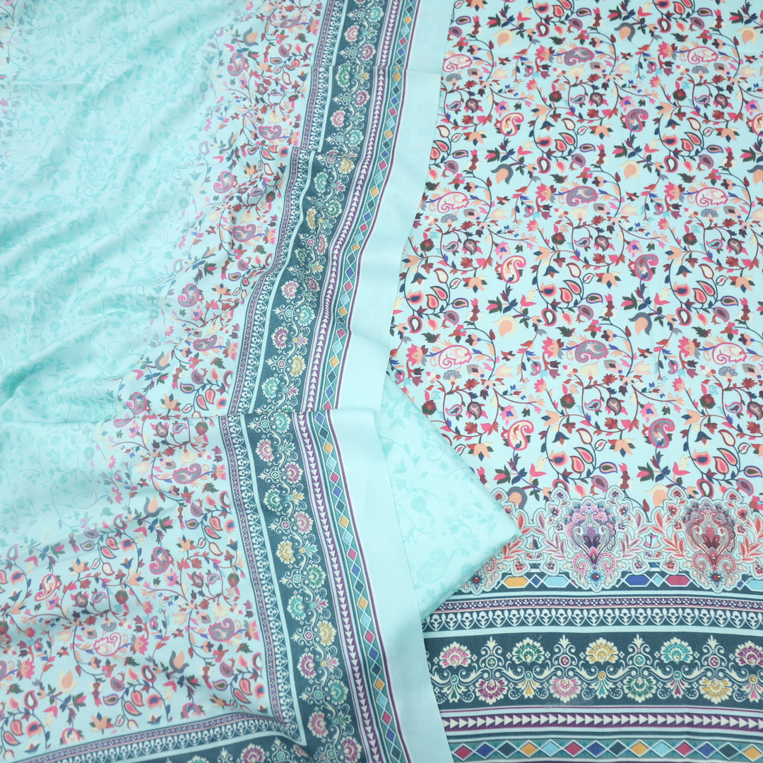 Dilbara Beach Sky Blue Digital floral Printed Semi Pashmina Suit Set