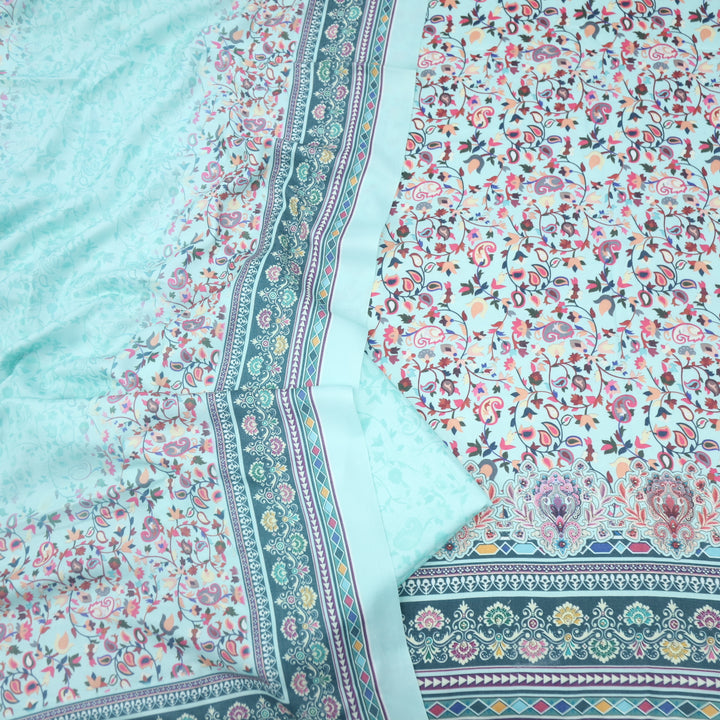 Dilbara Beach Sky Blue Digital floral Printed Semi Pashmina Suit Set