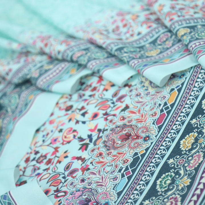 Dilbara Beach Sky Blue Digital floral Printed Semi Pashmina Suit Set