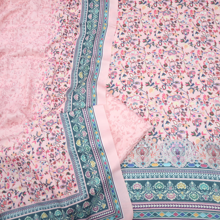 Dilbara Candy Pink Digital floral Printed Semi Pashmina Suit Set