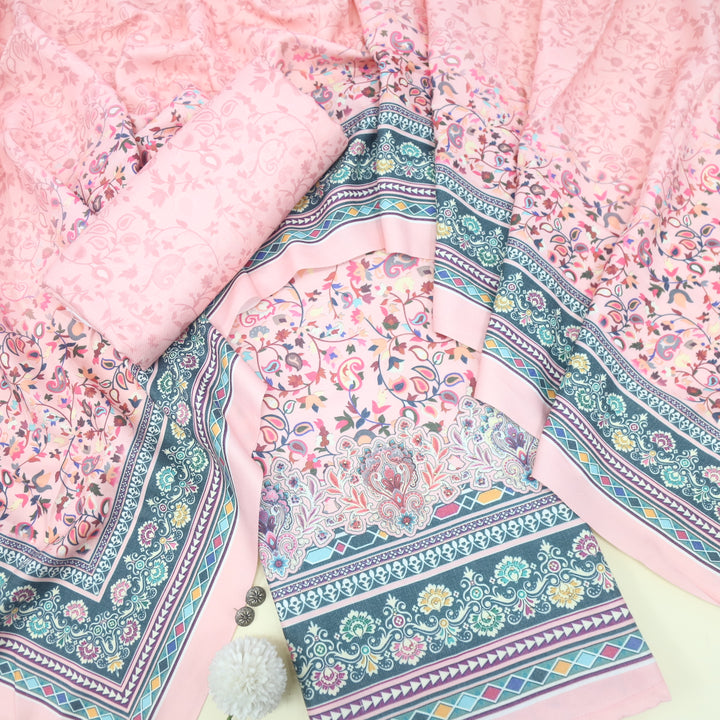 Dilbara Candy Pink Digital floral Printed Semi Pashmina Suit Set