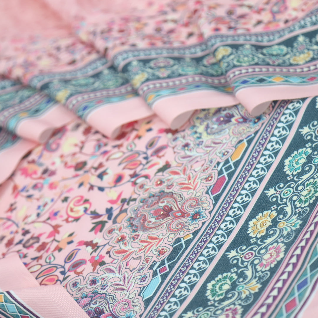 Dilbara Candy Pink Digital floral Printed Semi Pashmina Suit Set