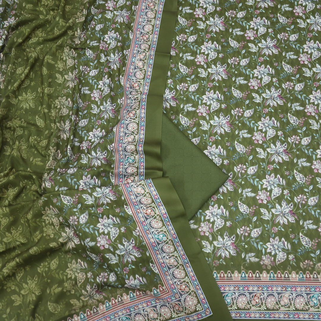 Farishta Juniper Green Digital Floral Printed Semi Pashmina Suit Set