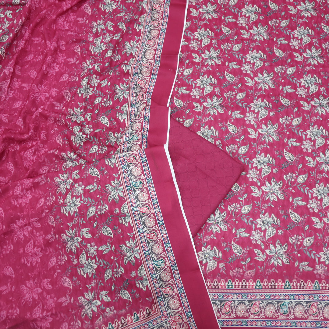 Farishta Crimson Pink Shadow Digital Floral Printed Semi Pashmina Suit Set