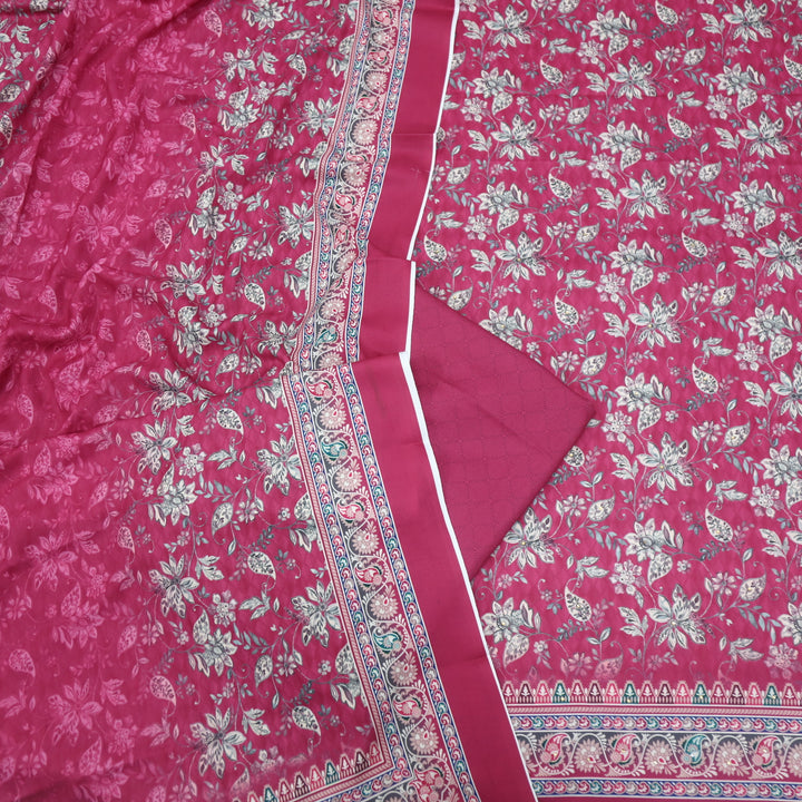 Farishta Crimson Pink Shadow Digital Floral Printed Semi Pashmina Suit Set