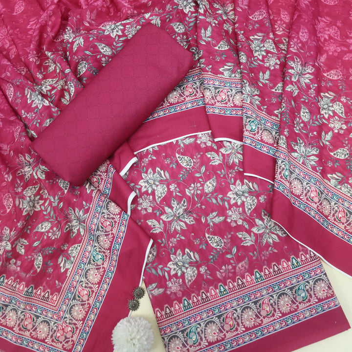 Farishta Crimson Pink Shadow Digital Floral Printed Semi Pashmina Suit Set