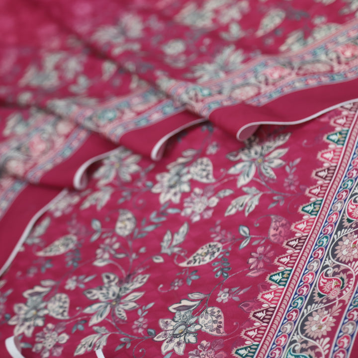 Farishta Crimson Pink Shadow Digital Floral Printed Semi Pashmina Suit Set