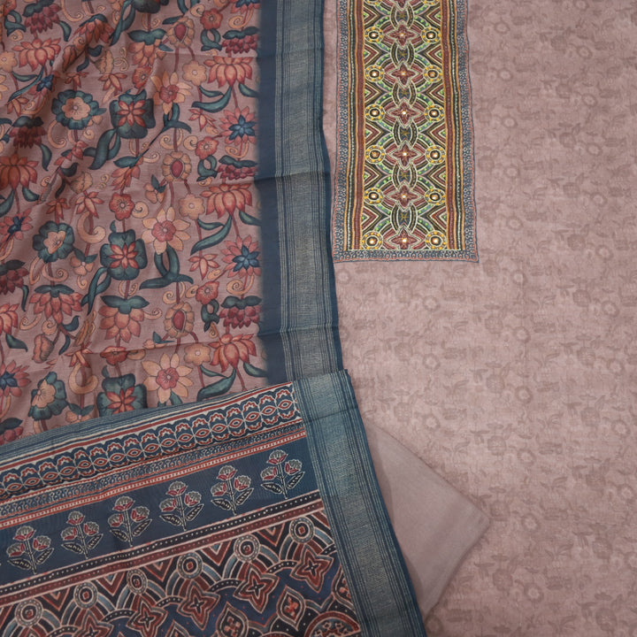 Pardesiya Chestnut BrownZari Work with French Knot Printed Chanderi Suit Set