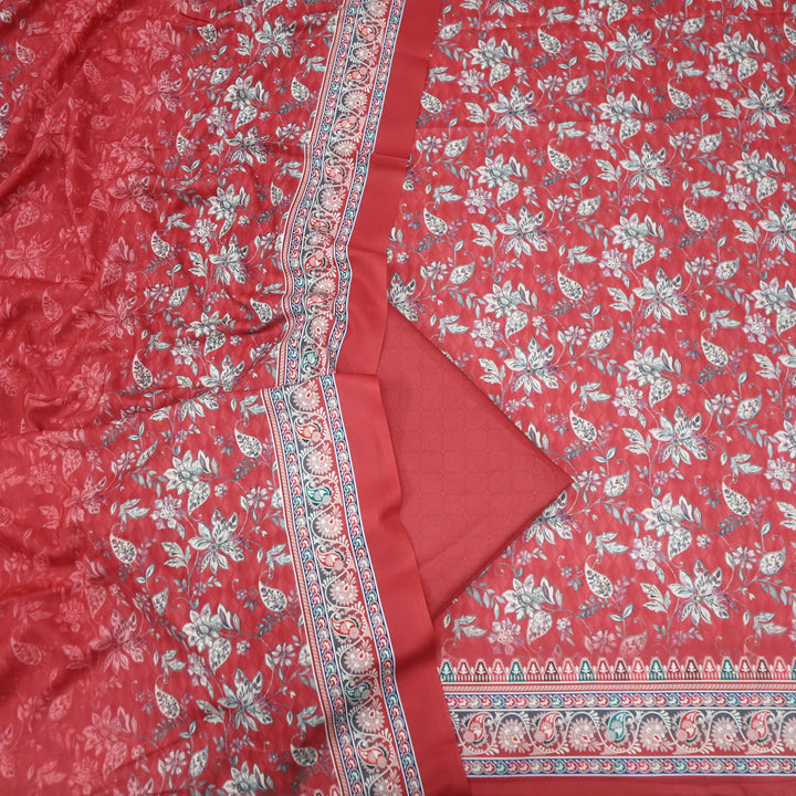 Farishta Crimson Red Digital Floral Printed Semi Pashmina Suit Set