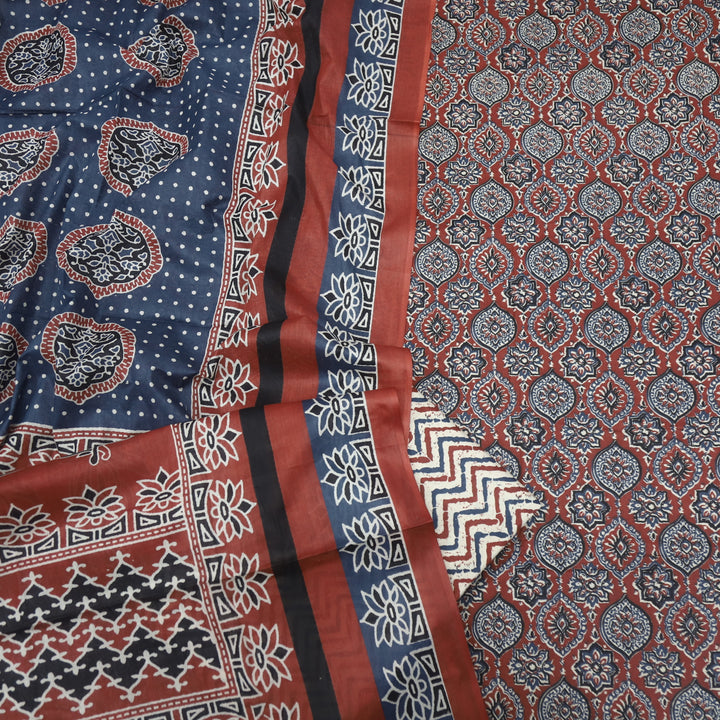 Kashish Cherry Red All Over Ajrak Printed Jam Cotton Suit Set D1