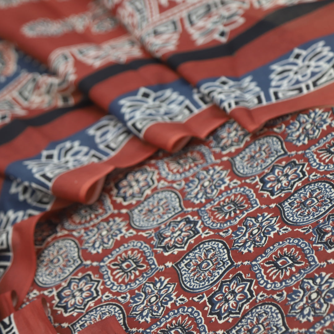 Kashish Cherry Red All Over Ajrak Printed Jam Cotton Suit Set D1