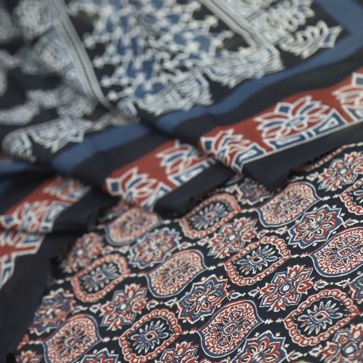 Kashish Ebony Black All Over Ajrak Printed Jam Cotton Suit Set D1