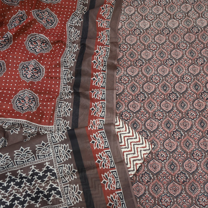 Kashish Choco Brown All Over Ajrak Printed Jam Cotton Suit Set D1