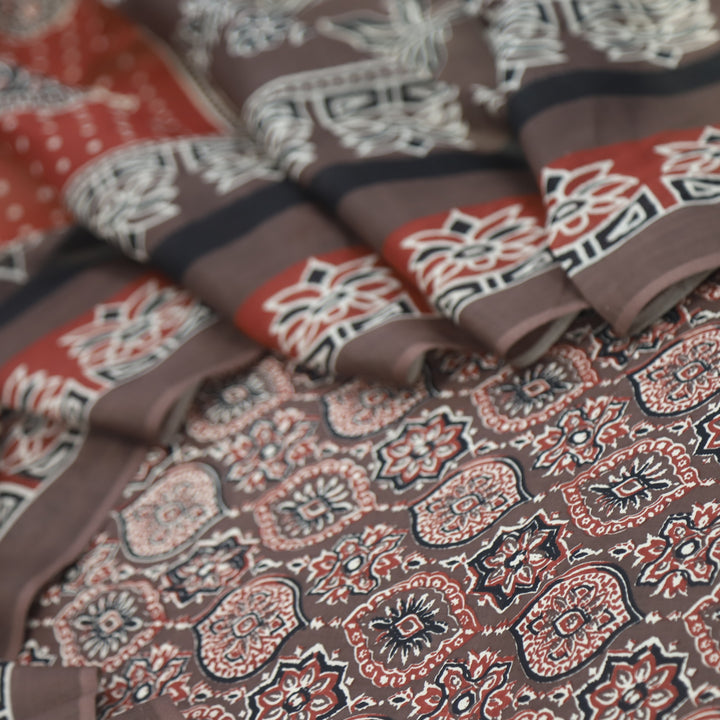 Kashish Choco Brown All Over Ajrak Printed Jam Cotton Suit Set D1