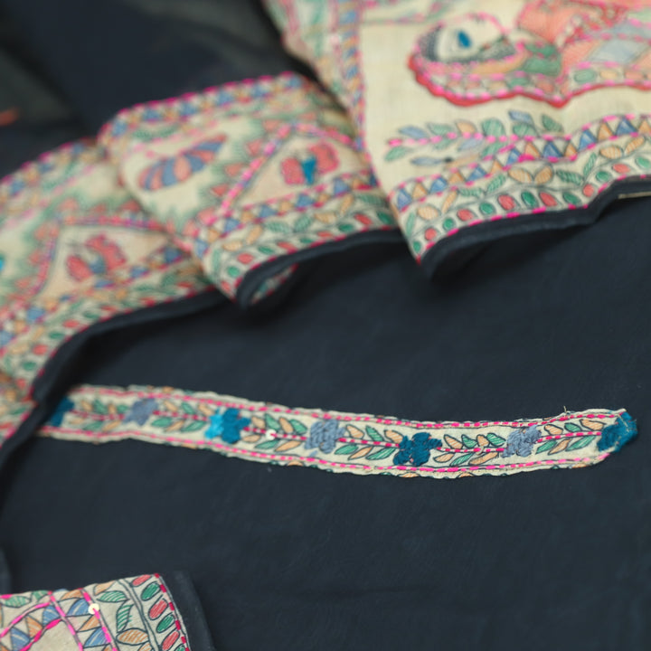 Keher Ebony Black Kantha Work with Madhubani Printed Chanderi Suit Set