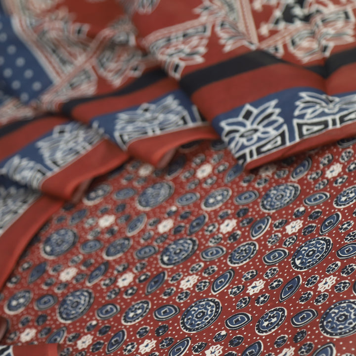 Tasavvur Cherry Red All Over Ajrak Printed Jam Cotton Suit Set D2