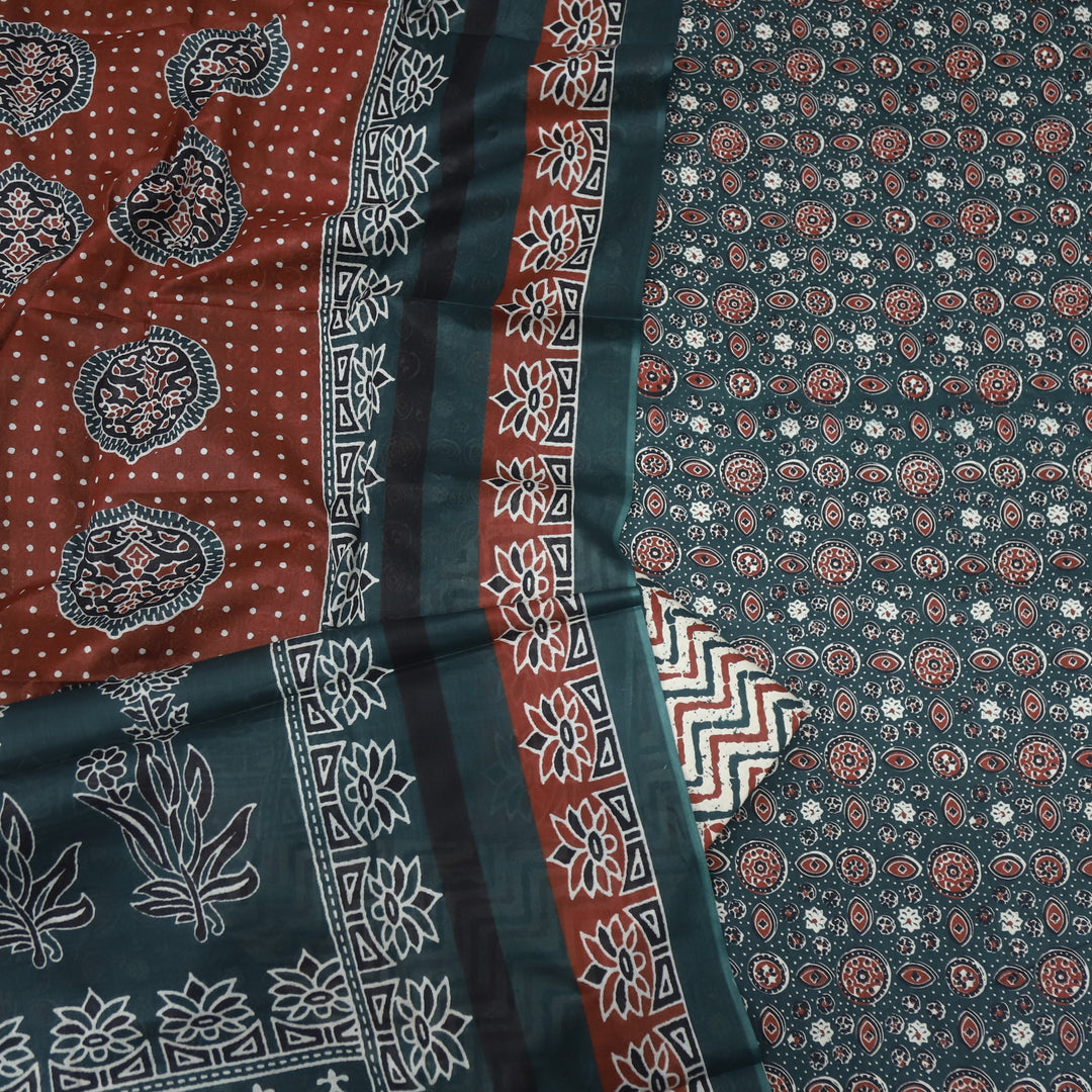 Tasavvur  Sacramento Green All Over Ajrak Printed Jam Cotton Suit Set-D2