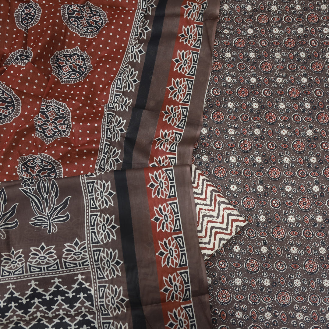 Tasavvur  Choco Brown All Over Ajrak Printed Jam Cotton Suit Set D2
