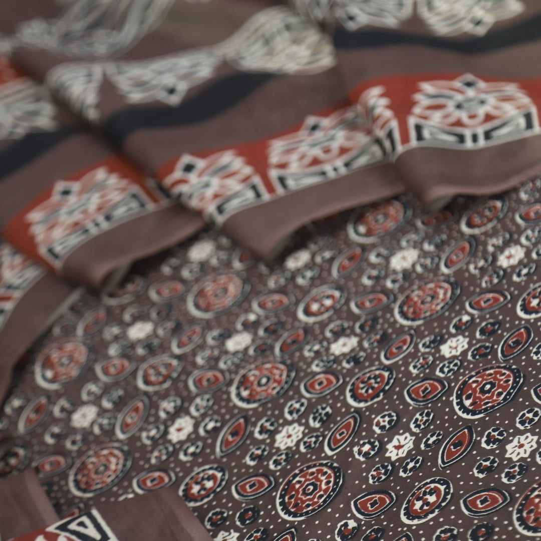 Tasavvur  Choco Brown All Over Ajrak Printed Jam Cotton Suit Set D2