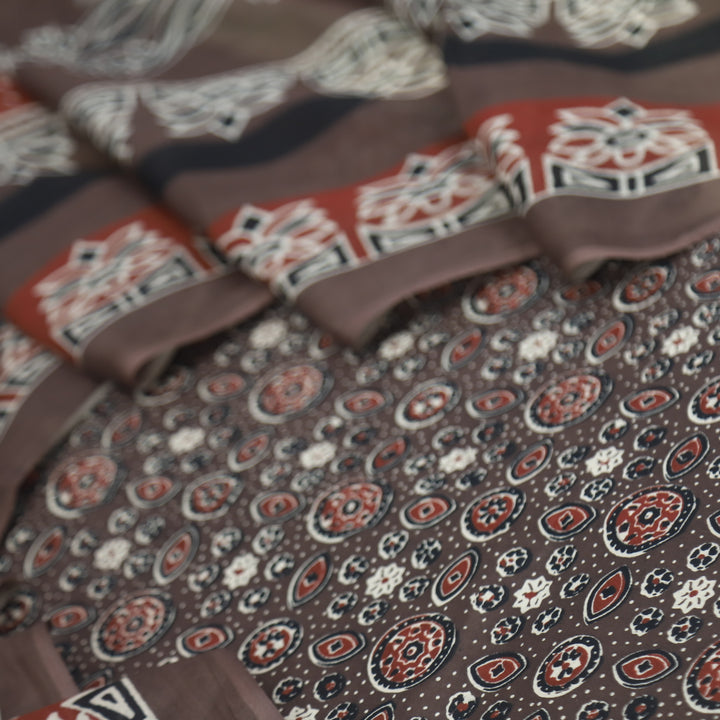 Tasavvur  Choco Brown All Over Ajrak Printed Jam Cotton Suit Set D2