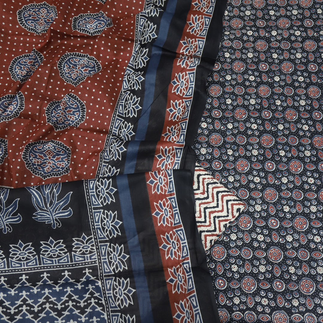 Tasavvur  Ebony Black All Over Ajrak Printed Jam Cotton Suit Set D2