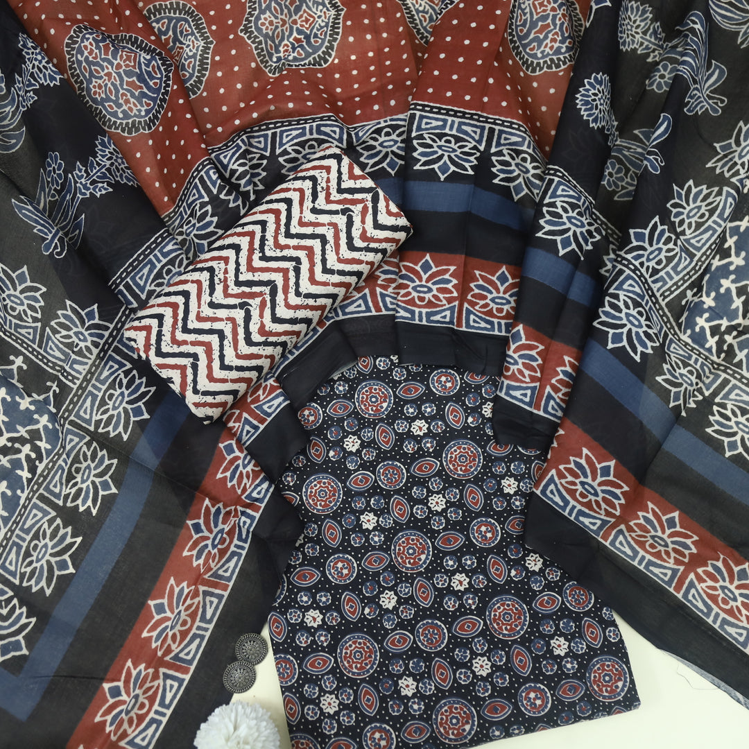 Tasavvur  Ebony Black All Over Ajrak Printed Jam Cotton Suit Set D2
