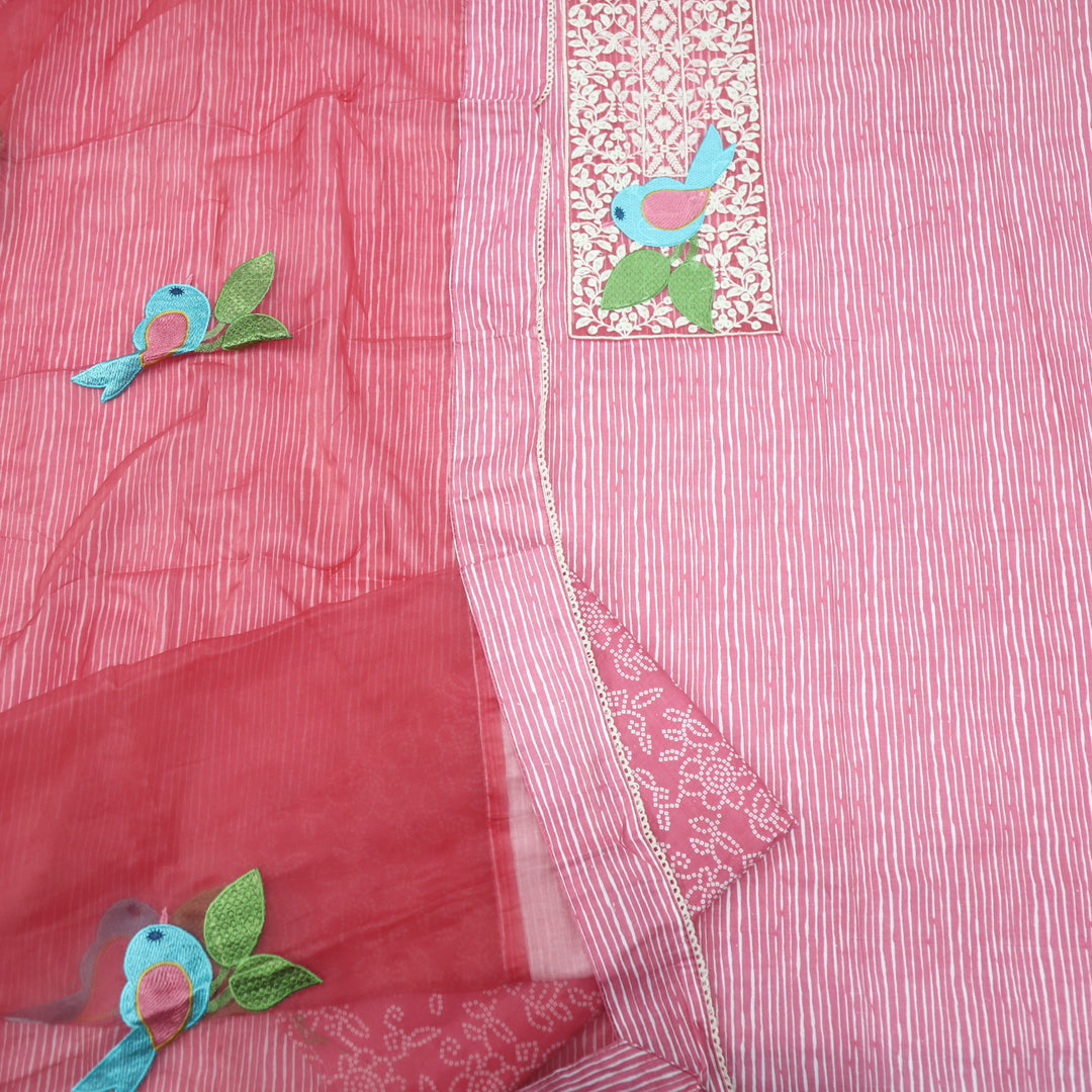 Paaksh Bright Pink Lace Patch Work Printed Cotton Suit Set