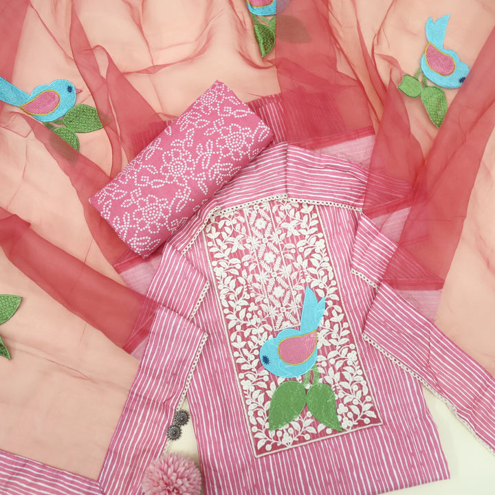 Paaksh Bright Pink Lace Patch Work Printed Cotton Suit Set