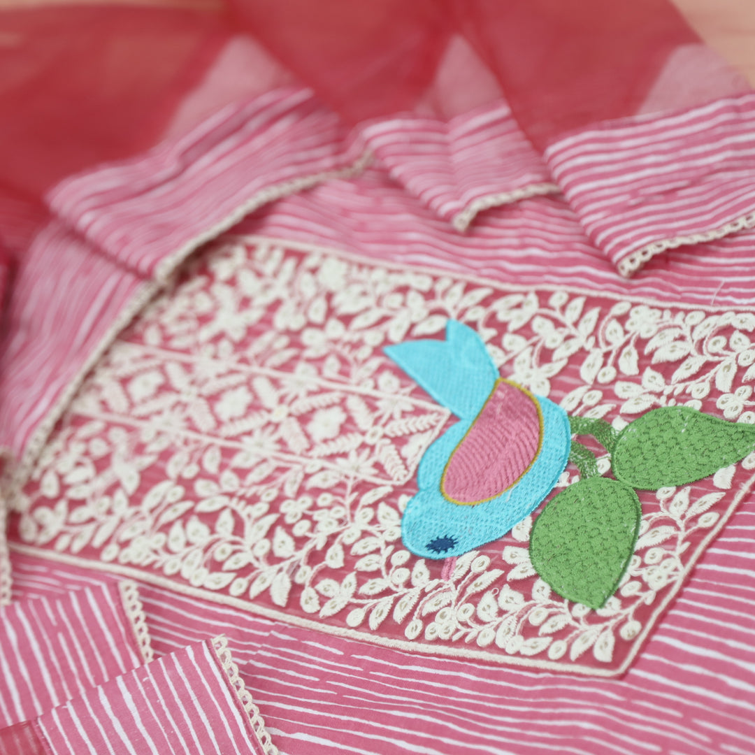 Paaksh Bright Pink Lace Patch Work Printed Cotton Suit Set
