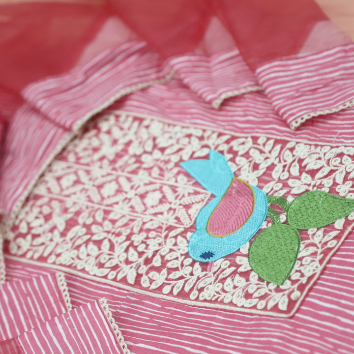 Paaksh Bright Pink Lace Patch Work Printed Cotton Suit Set