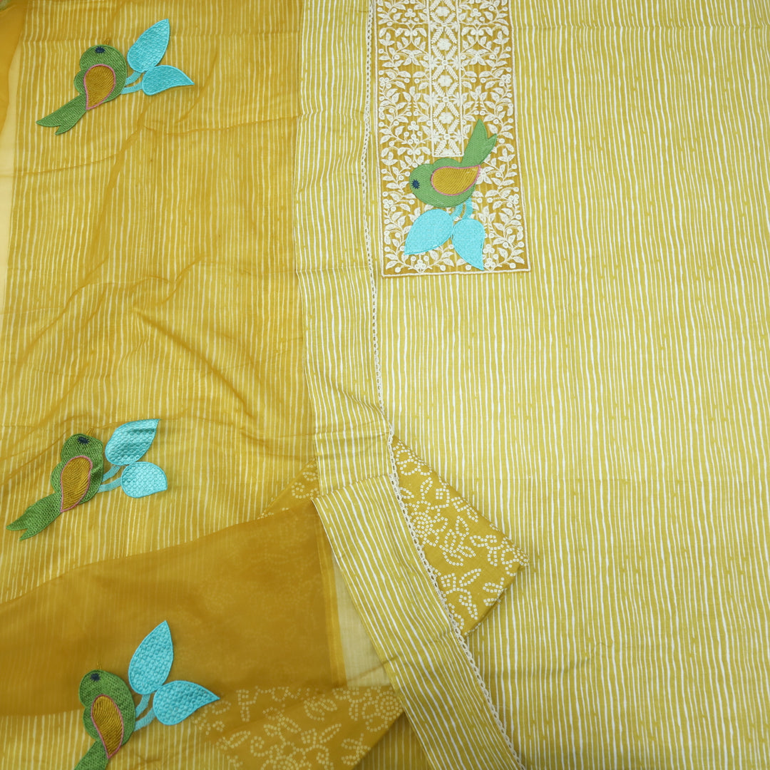 Paaksh Custard Yellow Lace Patch Work Printed Cotton Suit Set