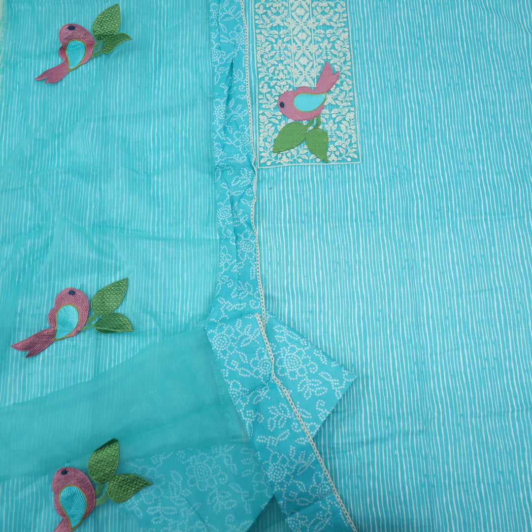 Paaksh Sky Blue Lace Patch Work Printed Cotton Suit Set