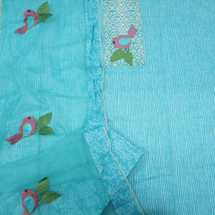 Paaksh Sky Blue Lace Patch Work Printed Cotton Suit Set