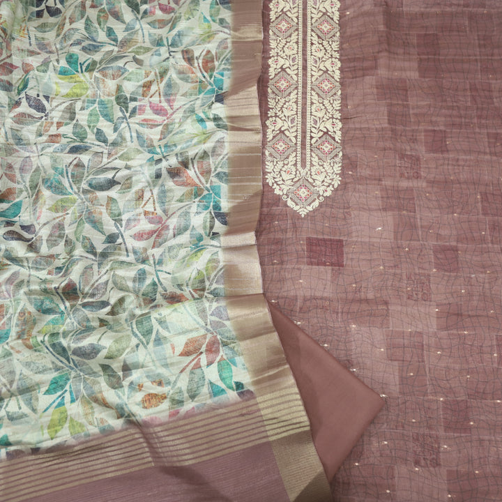 Bekhudi Brunette Brown Zari Embellish Neck Work Tussar Chanderi Suit Set D1