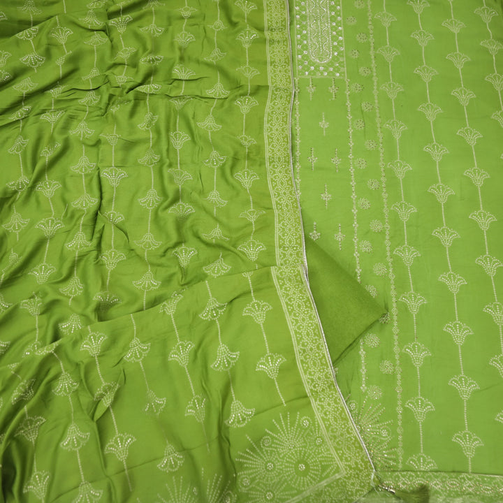 Masakali Pear Green Swarovski with Zari Weaved Semi Pashmina Suit Set