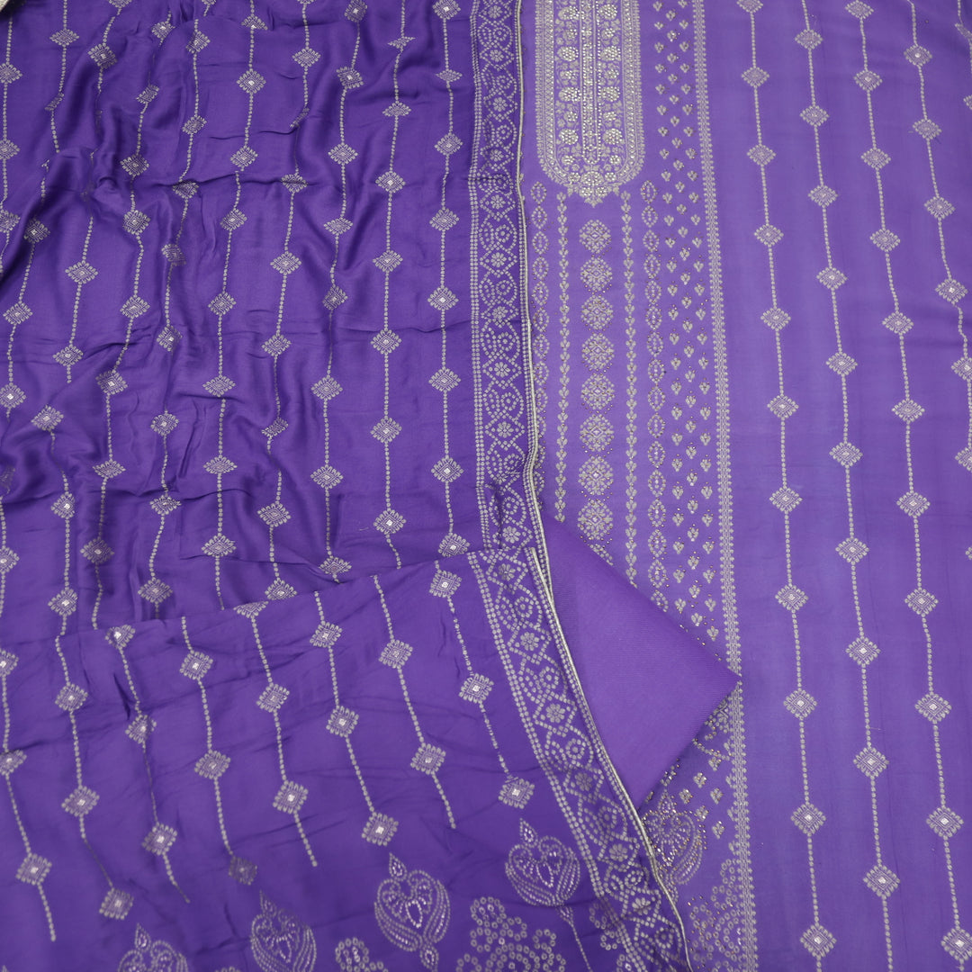 Masakali Grape Purple Swarovski with Zari Weaved Semi Pashmina Suit Set