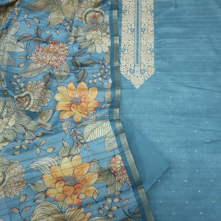 Bekhudi Ocean Blue Zari Embellish Neck Work Tussar Chanderi Suit Set D2