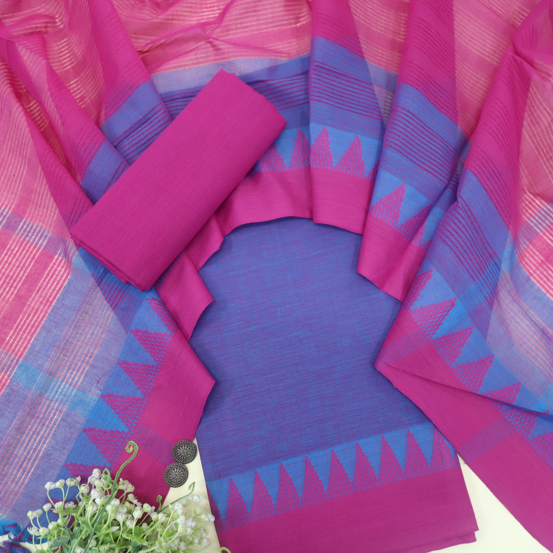 Sanskruti Dual Shade Grey Dupatta South Cotton Temple Hem Suit Set