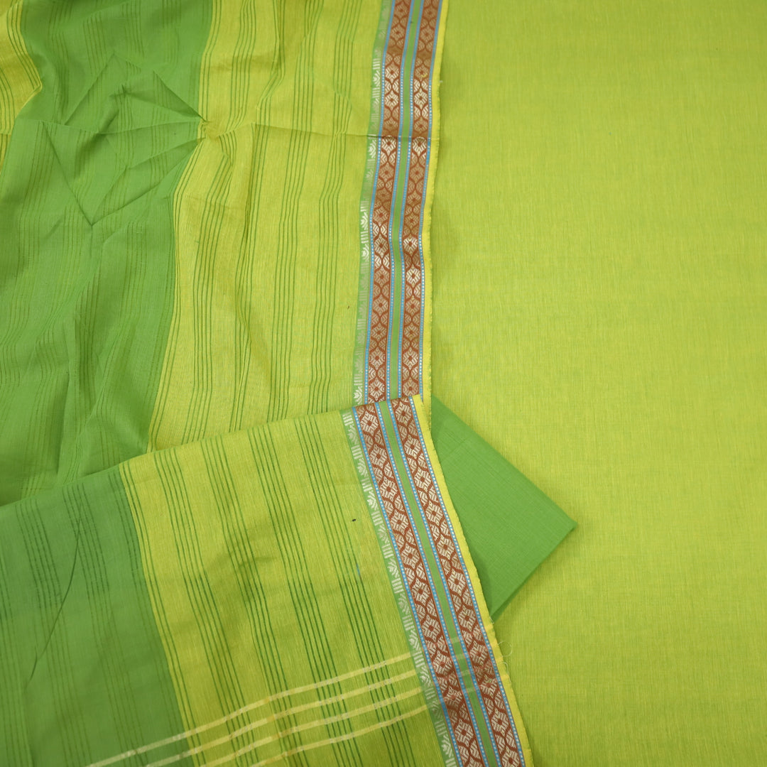 Sanskruti Parrot Green South Cotton Temple Hem Suit Set