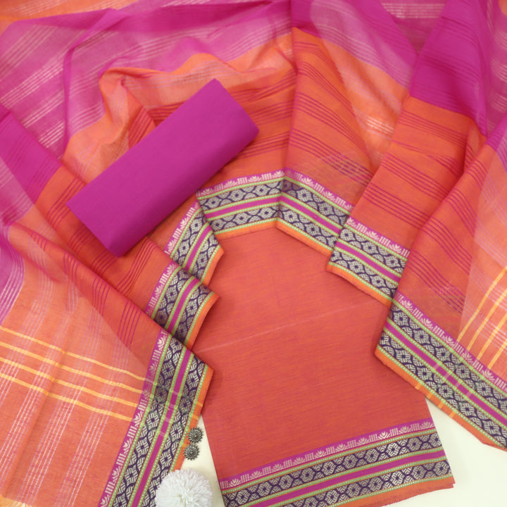 Sanskruti Dual Shade Pink South Cotton Temple Hem Suit Set