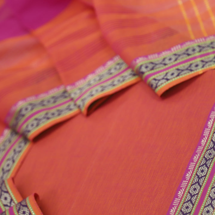 Sanskruti Dual Shade Pink South Cotton Temple Hem Suit Set