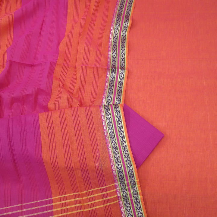 Sanskruti Dual Shade Pink South Cotton Temple Hem Suit Set