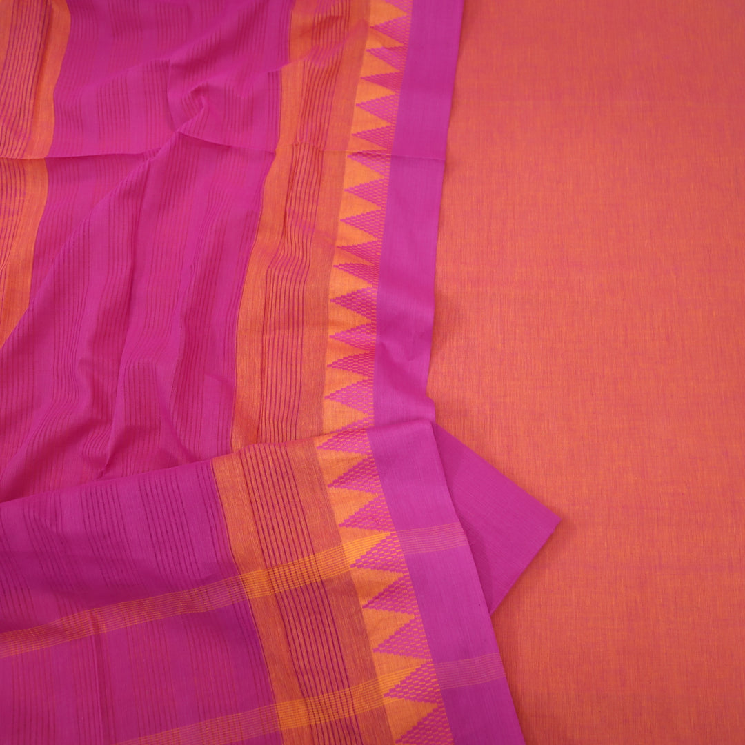 Sanskruti Orange with Magenta Dupatta South Cotton Temple Hem Suit Set