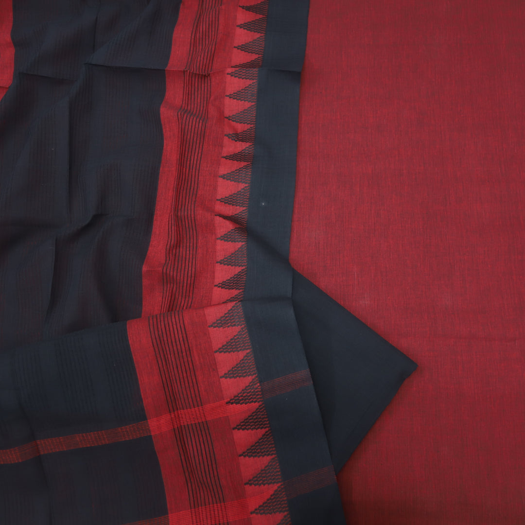 Sanskruti Blood Red South Cotton Temple Hem Suit Set