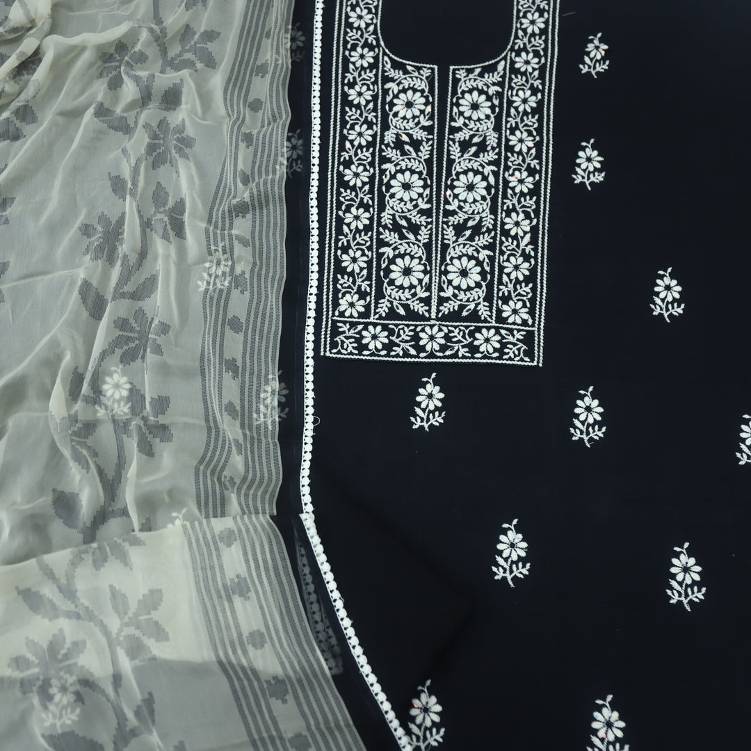 Kanyakumari Leather Black Thread Work Neckline Cotton Top Suit Set