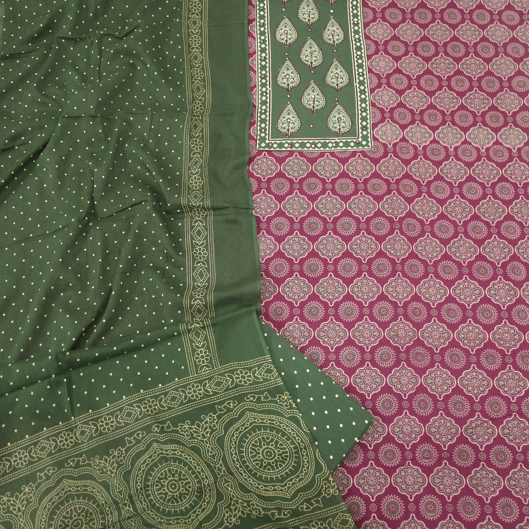 Sukhmani Rouge Pink Patra Work Ajrak Printed Cotton Suit Set