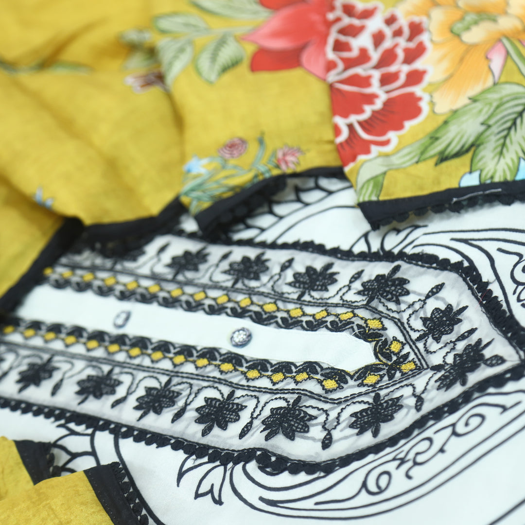 Rubaiyat Pearl White Pakistani Style Inspired Printed Muslin Suit Set