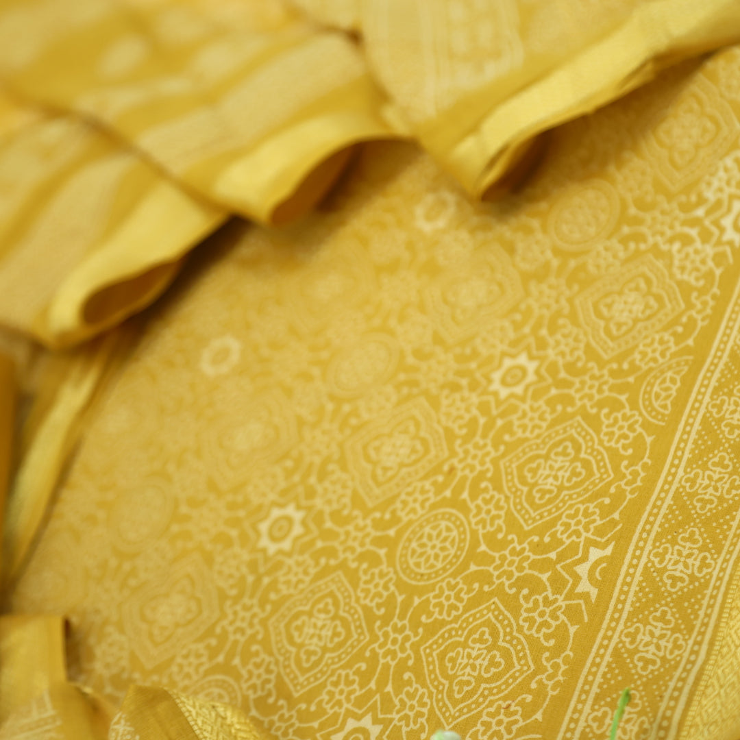 Ruhani Yellow Printed with Mangalgiri Hem Jam Cotton Top Suit Set