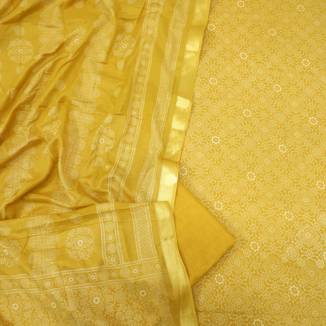 Ruhani Yellow Printed with Mangalgiri Hem Jam Cotton Top Suit Set