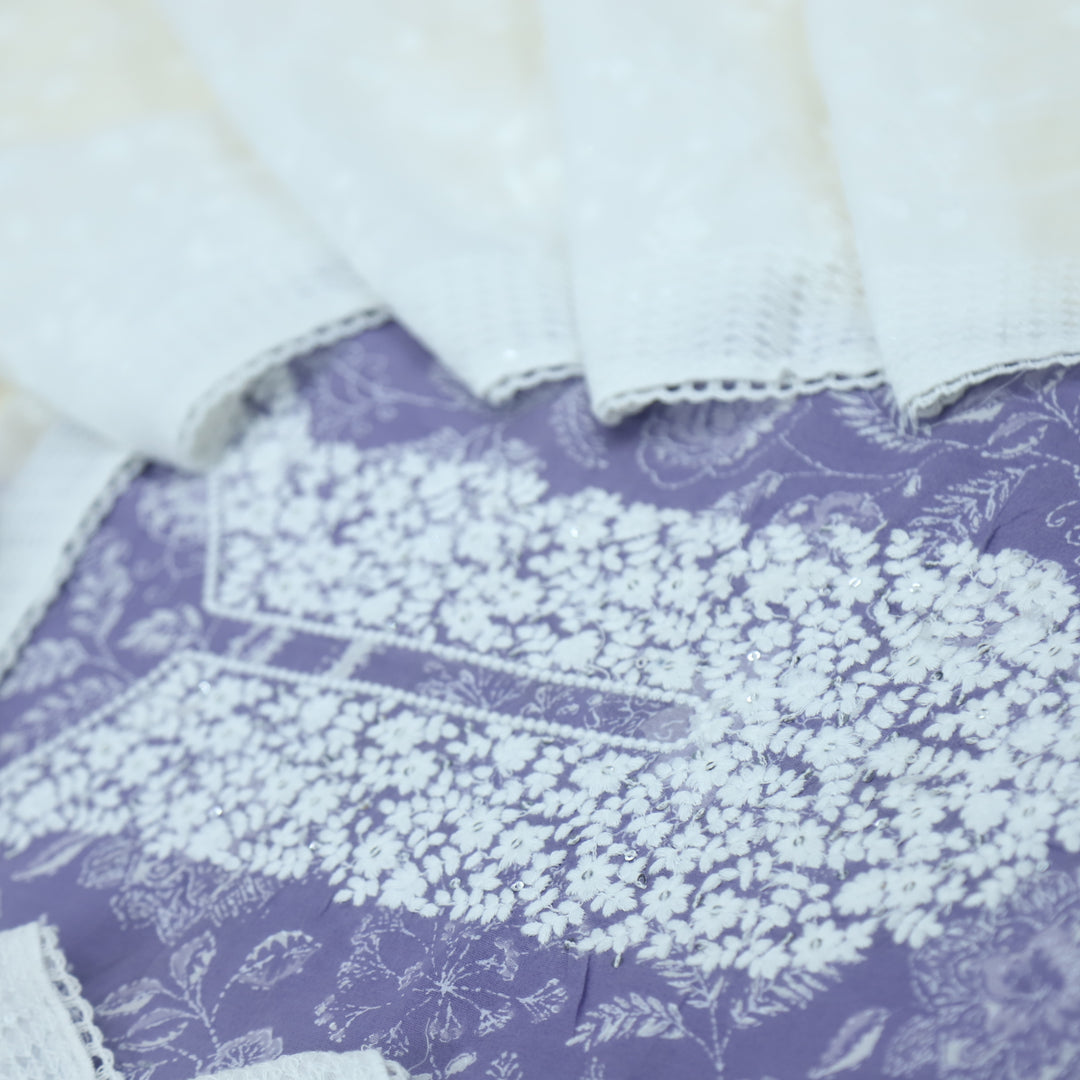 Baseerat Lilac Purple Thread Work Cotton Top with Cotton Dupatta-D2